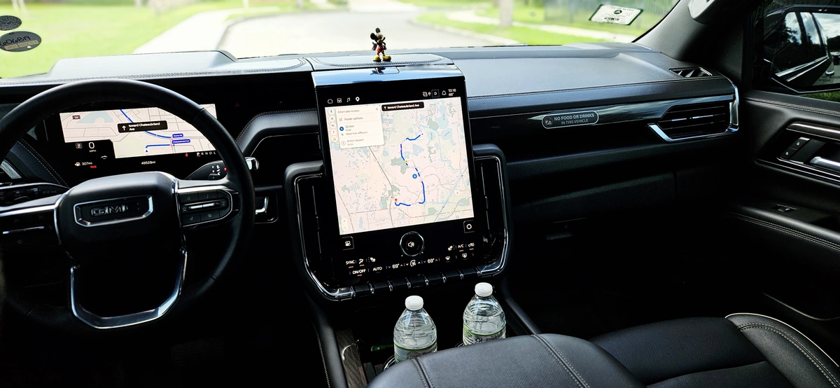 Clean family friendly SUV interior with leather seating for Orlando private transfers.