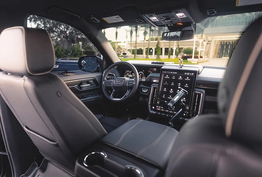 Clean family friendly SUV interior with leather seating for Orlando private transfers.